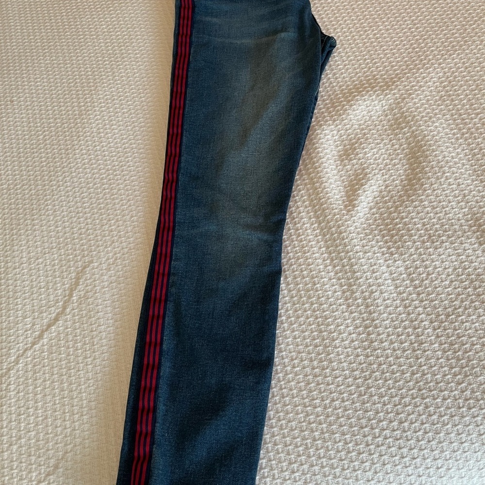 Cute Current Elliott Jean with grosgrain navy and red stipe down the sides.